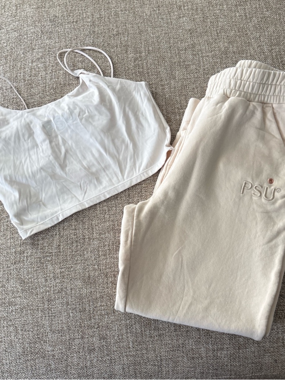 PSU Embroidered Cream Sweatpants with White Cropped Tank